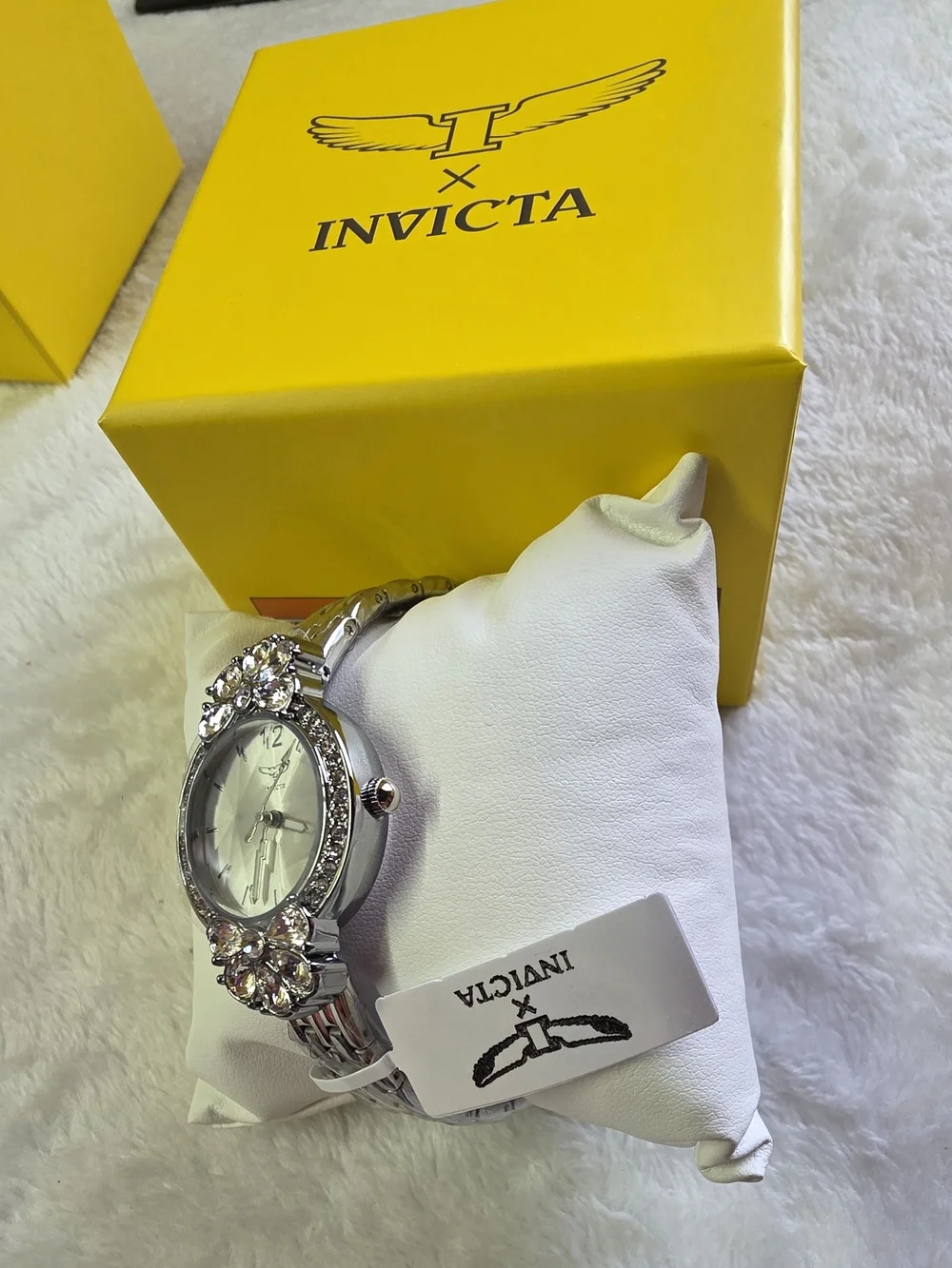 Invicta Silver Crystal Floral Accent Bracelet Watch 69111